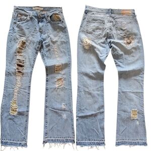 90s Vintage Z.Cavaricci Mid-Rise Distressed Boho Flare Leg Jeans Patches Sz 9